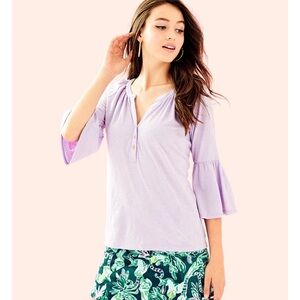 Lilly Pulitzer Teigen Top Light Lilac Verbena 3/4 Flounce Sleeves Size Small NWT
